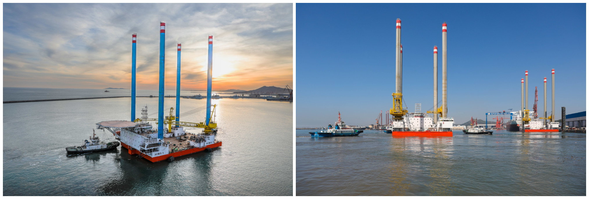 渤船重工建造的華科1號、2號自升助航式作業(yè)平臺命名交工